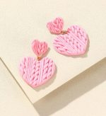 Textured Heart Drop Earrings Baby Pink