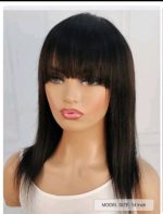 Brazilian Straight Hair With Bangs Fringe Wigs 1B Natural Black Color Full Machine Made Natural Black Color Human Hair Wigs 200% Density Wear To Go Daily Use For Women