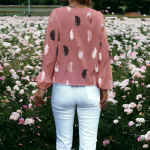 Dusty Pink Feather Print Blouse - Image 3
