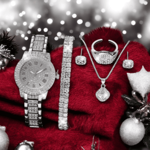 Women's Silver Rhinestone watch with jewelry set