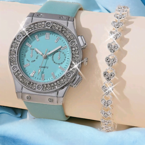 Ladies' Aqua Blue Rhinestone watch with Bracelet
