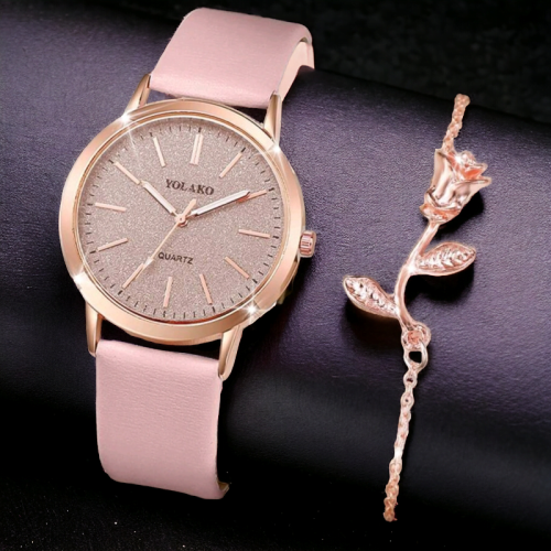 Women's Pink Glitter Watch with Rose gold bracelet