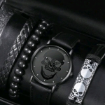 Men's Black Skull Watch with Bracelet Set