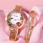 Rose gold women watch with bracelet