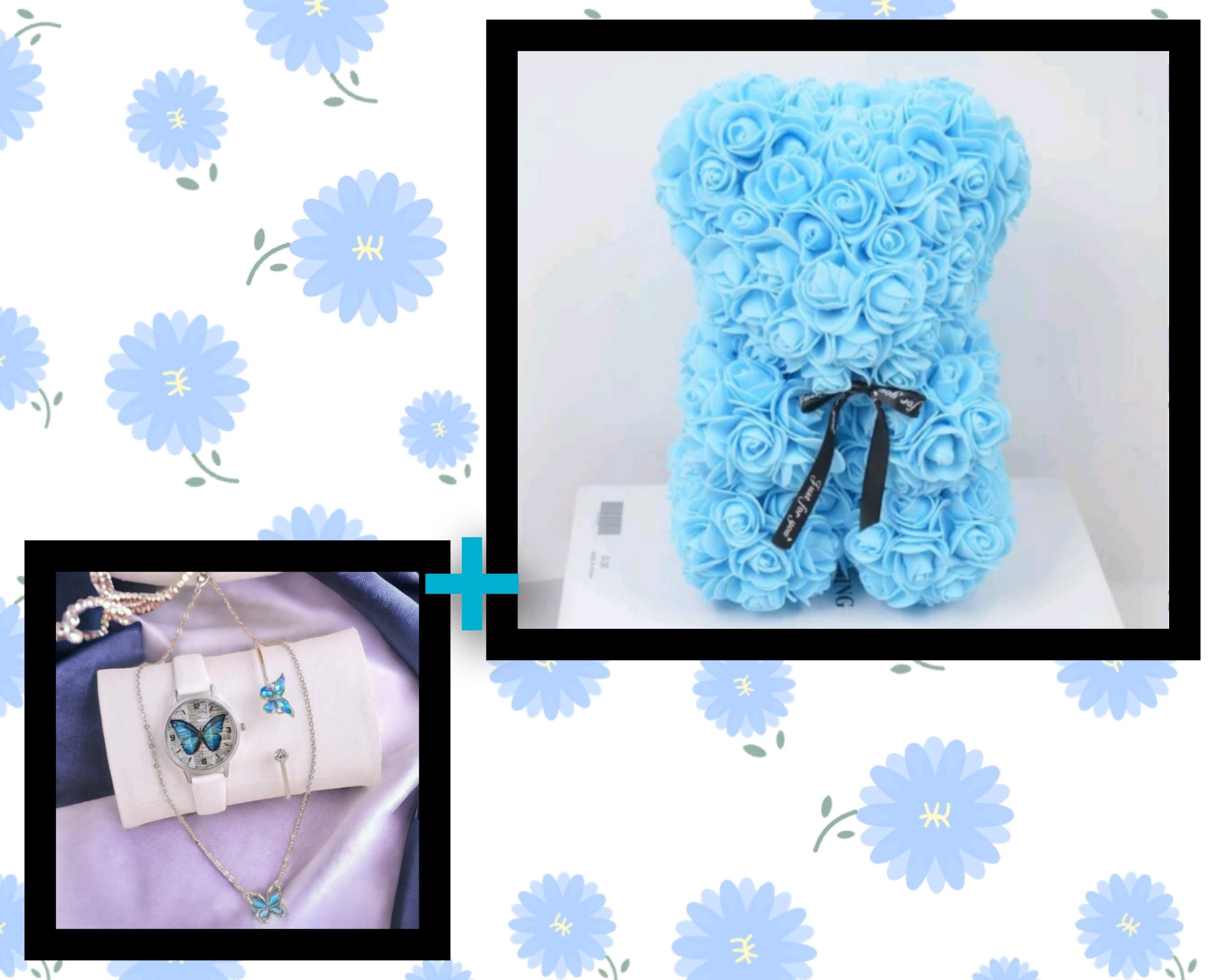 baby blue and women butterfly set rose teddy