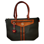 Big Classy Handbag with Rhinestone keychain- Black (Travel/Laptop)