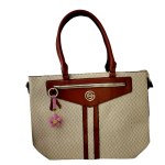 Big Classy Handbag with Rhinestone keychain- Cream White (Travel/Laptop)