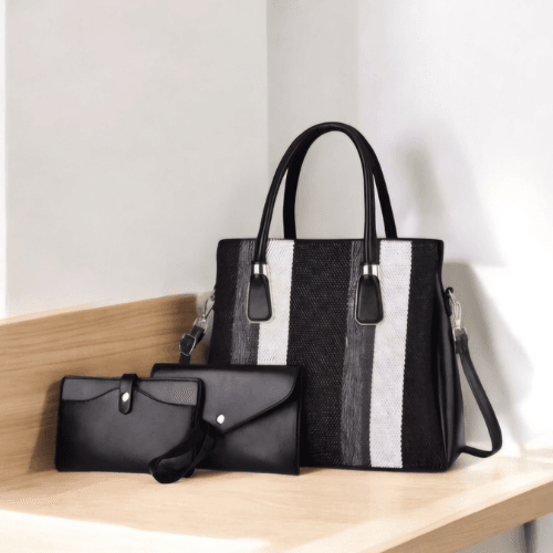 stripe handbag black