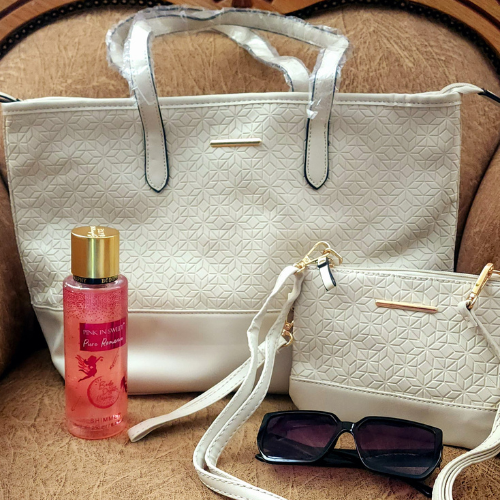 Big handbag with matching crossbody combo-Cream