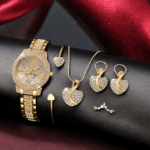 Women's Gold Rhinestone watch with Jewelry set