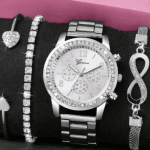 Women's Silver watch with infinity bracelet set