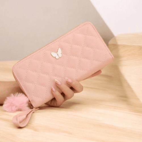 Wallet with outside zip-Pink