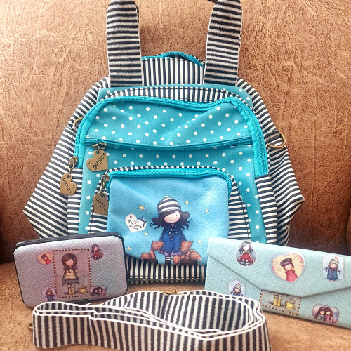 Three in one Handbag backpack combo-Aqua Blue