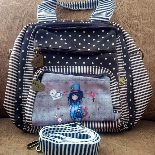 Three in one Handbag backpack-Greenish Grey/Pink