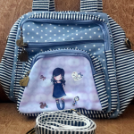 Three in one Handbag backpack-Greenish Grey/Pink