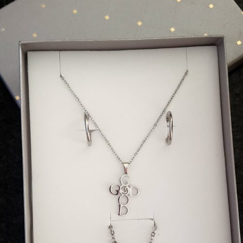 Stainless Steel Jewelry set-God is Good cross