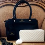 Black Handbag with White wallet combo