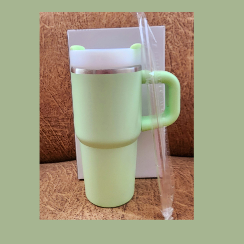Mini Tumbler 400ml- Green (Includes free straw topper and handle accessory)