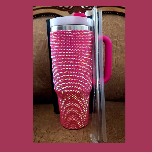 pink glitter tumbler