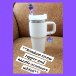 Mini Tumbler 400ml- Cream (Includes free straw topper and handle accessory) - Image 3