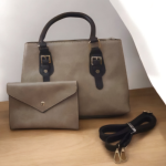 Synthetic Leather Bag Combo-Beige Grey