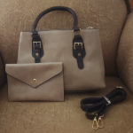 Synthetic Leather Bag Combo-Beige Grey - Image 3