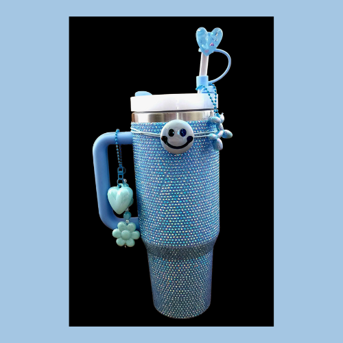 blue rhinestone acc 1200ml Sparkling Studded Tumbler with accessor- Bluey kit
