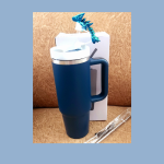 890ml Stainless steel Tumbler -Navy Blue with 3D printed blue/green Dragon topper