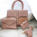 Synthetic Leather Bag Combo-3 Piece Pink