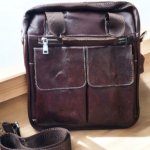 Genuine rugged leather bag-Glossy Brown