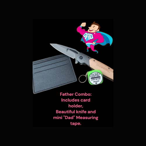 Knife and card holder and mini measuring tape combo for Dad