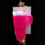 SpongeBob Combo 400ml Mini Tumbler with two straw toppers- Neon Pink