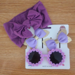 Bow hair clips and Sunglass and Cute Head band-Dark Purple