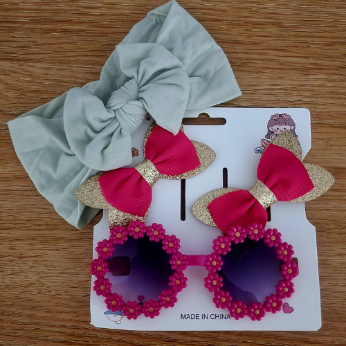 Bow hair clips and Sunglass and Cute Head band