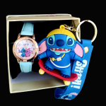 Stitch watch with cute Keychain combo-Aqua