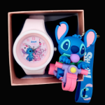Stitch Silicon watch with cute Keychain combo-Pink