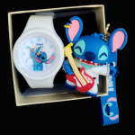 Stitch Silicon watch with cute Keychain combo-White