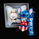Stitch watch with cute Keychain combo-White