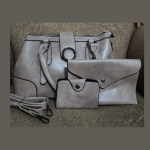 Synthetic Leather Bag with Accessories Combo-Khaki/Beige - Image 7
