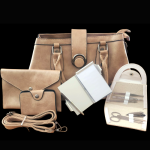 Synthetic Leather Bag with Accessories Combo-Khaki/Beige - Image 5