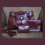 Synthetic Leather Bag with Accessories Combo-Maroon - Image 4