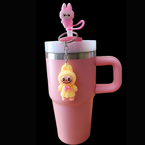 600ml Tumbler with Labubu Accessories-Grey