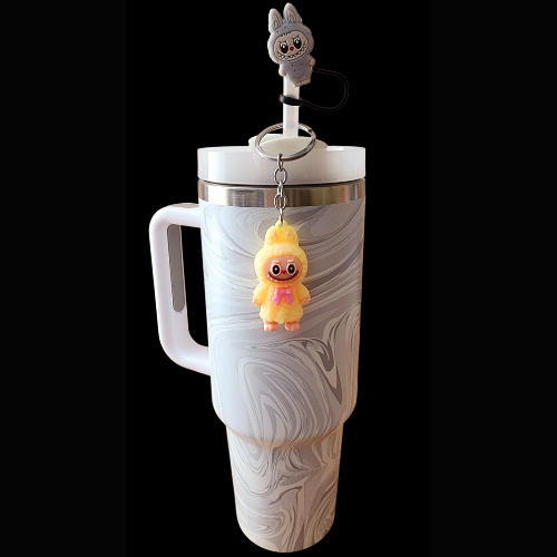 1200ml Tumbler with Labubu Accessories-Grey