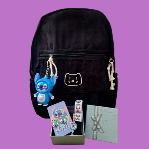 backpack stitch black Big Backpack with Stitch Accessories-Black - Image 1