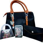Synthetic Leather Bag with Accessories Combo-Black