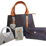 Synthetic Leather Bag with Accessories Combo-Brown