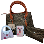 Synthetic Leather Bag with Accessories Combo-Gold