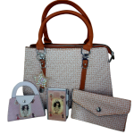 Synthetic Leather Bag with Accessories Combo-Pink