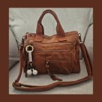 Bag with with Cherry Rhinestone keychain-Tan