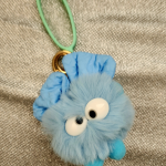 Tumbler Accessory Combo-Blue Fluffy Keychain with Green Silicone Ring